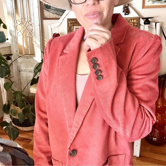 hinge Designed in Seattle Salmon Pink Corduroy Retro Style Streetwear Blazer - Picture 3 of 10